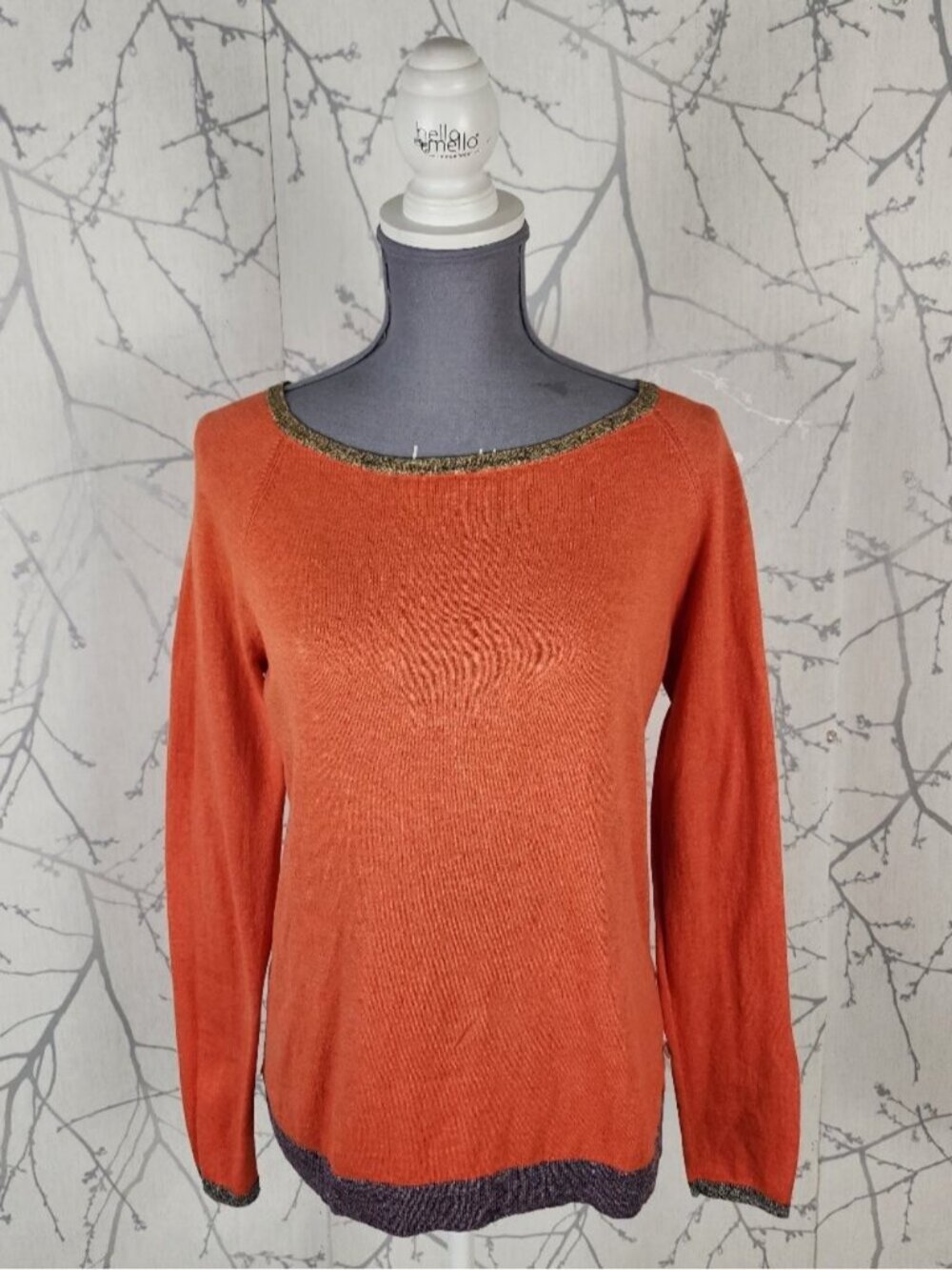 Yerse Orange Organic Cotton Linen Blend Boat Neck Top